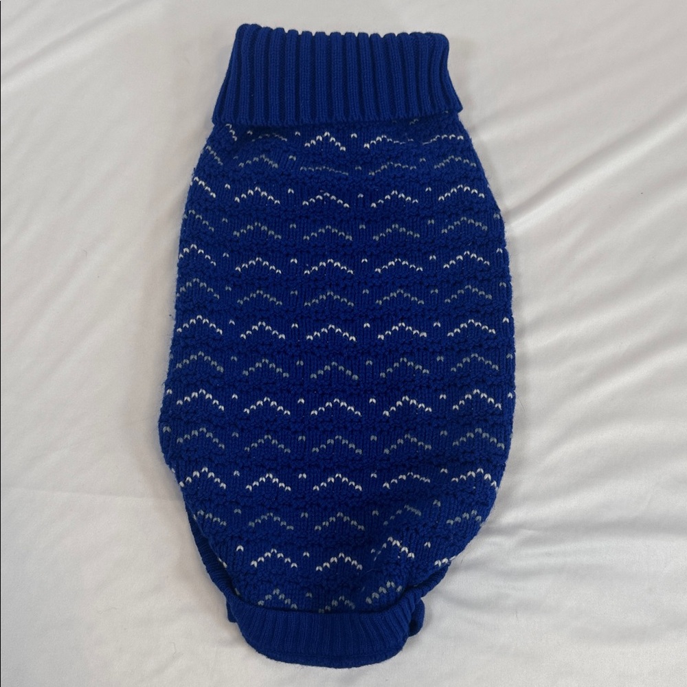 Blue and White Knit Dog Sweater